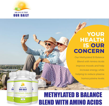 Our Daily Vites L-Methylfolate 15 mg B Complex Balance – Methylated B12, B9, B6, B2 with Glycine, 60 Capsules