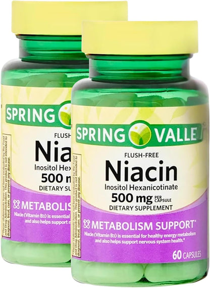 Niacin Flush Free 500mg – Vitamin B3 (Niacinamide) Food Supplement, 60 Capsules (Pack of 2)