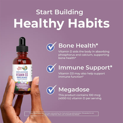 MARYRUTH'S Vitamin D3 Liquid Drops | Megadose 4000 IU | USDA Organic Liquid Vitamin D Spray for Adults & Kids | Immune Support & Bone Health | Vegan | Gluten-free | Non-GMO | 30 Servings