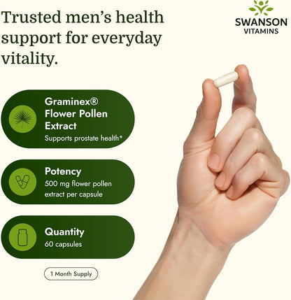 Swanson Graminex Flower Pollen Extract | Men's Health Supplement for Prostate, Kidney & Urinary Support | Non-GMO | 60 Capsules