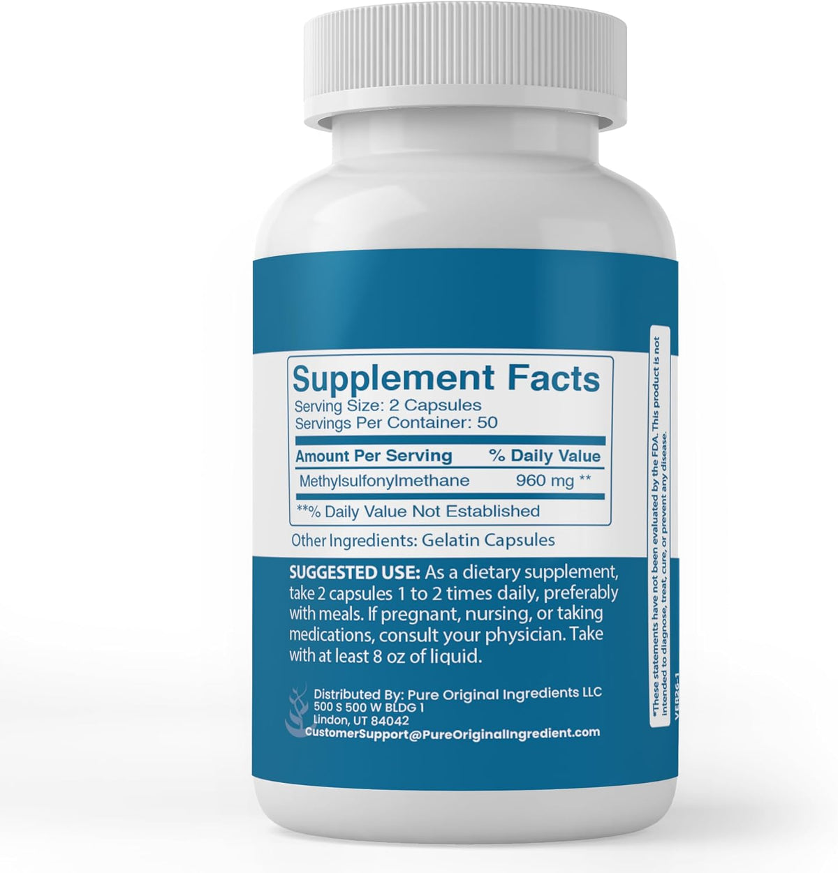 Pure Original Ingredients MSM, 100 Capsules - Pure, No Additives - görsel 2