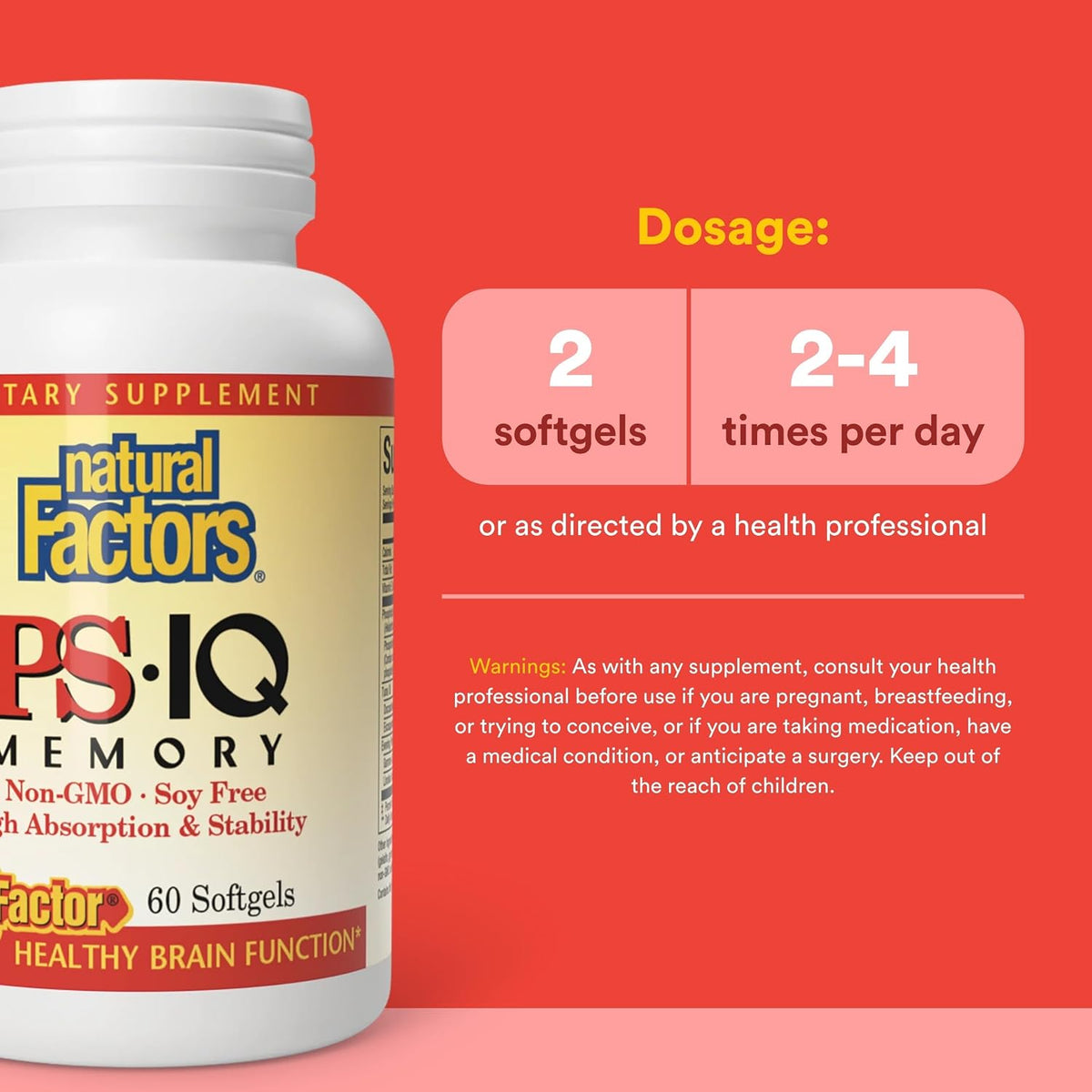 Natural Factors PS-IQ Memory 25mg – Supports Healthy Brain Function – 60 Soft Gels - görsel 3