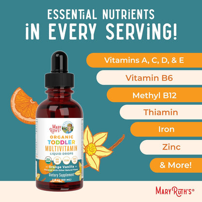 MaryRuth's Organic Multivitamin & Multimineral with Iron for Toddlers - Organic Liquid Drops - Ages 1-3 - 2 fl oz