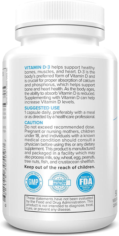 Portions Master Vitamin D3 5000 IU - Bone, Immune & Psychological Function Support (90 Soft gel capsule Capsules)