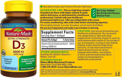 Nature Made Extra Strength Vitamin D3 5000 IU (125 mcg) - 90 Softgels