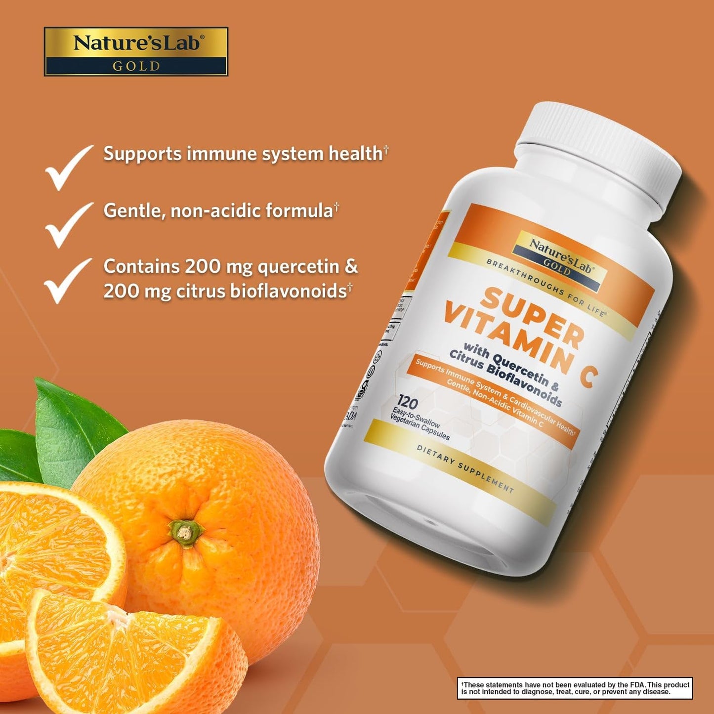 Nature's Lab Gold Super Vitamin C 1000 mg – Non-Acidic, with Bioflavonoids & Quercetin – 120 Capsules - görsel 2