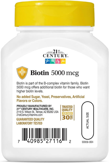 21st Century Biotin 5000 mcg Capsules, 110 Count
