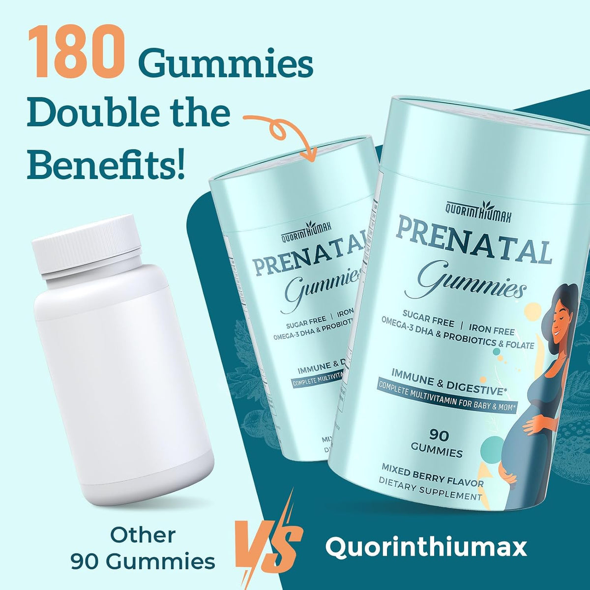 Quorinthiumax Prenatal Gummies - Sugar Free, 180 Count - Prenatal Vitamins with Folate, DHA & Probiotics - Iron Free - görsel 5