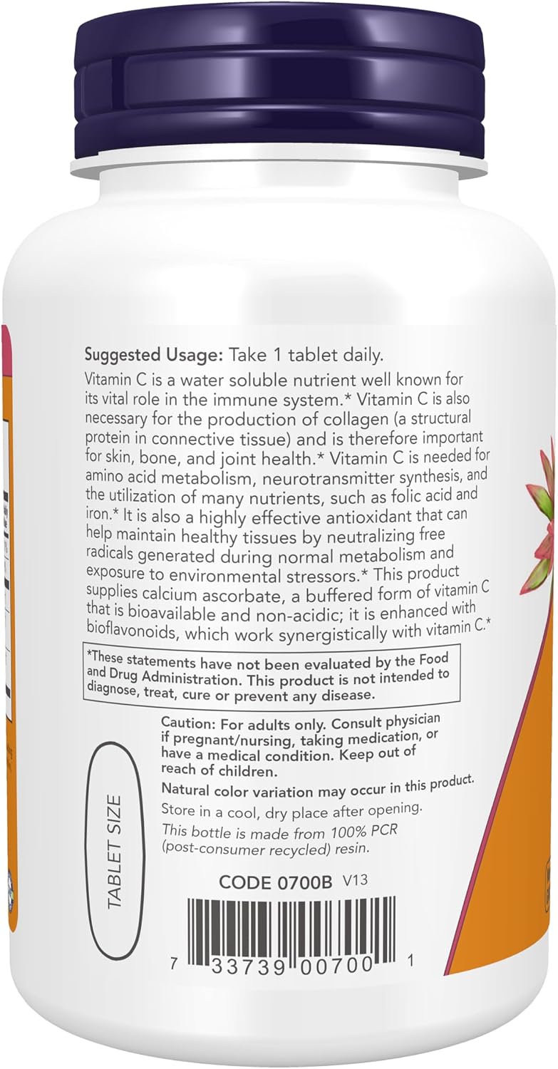 NOW Supplements, Vitamin C-1000 Complex with 250 mg of Bioflavonoids, Buffered, Antioxidant Protection, 90 Tablets - görsel 3