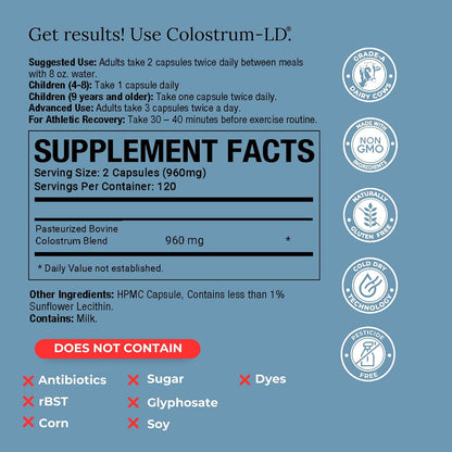 Colostrum-LD Capsules with Liposomal Delivery - High Absorption - 240 Capsules