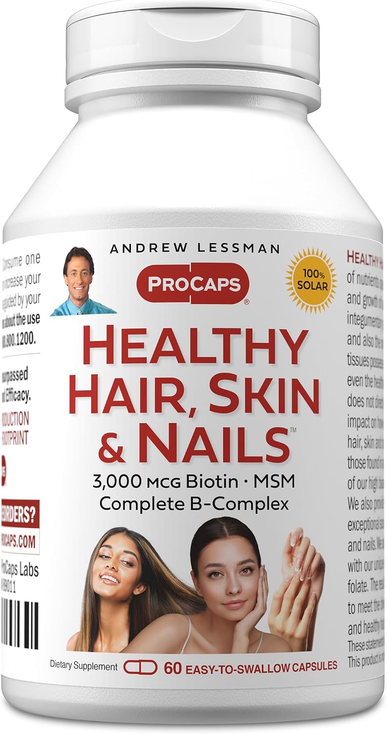 ANDREW LESSMAN Healthy Hair, Skin and Nails - 60 Capsules - 3000 mcg Biotin with B-Complex – Image 1