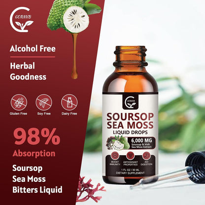 Soursop Graviola Liquid Drops with Sea Moss and Turmeric (2 Pack)