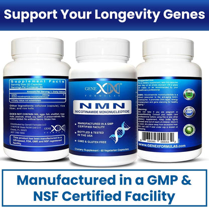 Genex Formulae NMN 250mg - Stabilised Form (60 Capsules), 99% Pure Supplement for NAD+ Support