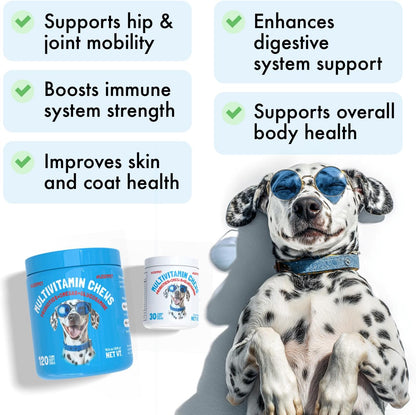 LEGITPET Dog Vitamins - 120 Multivitamin Soft Chews with Glucosamine, Chondroitin, Probiotics, Digestive Enzymes, and Omegas