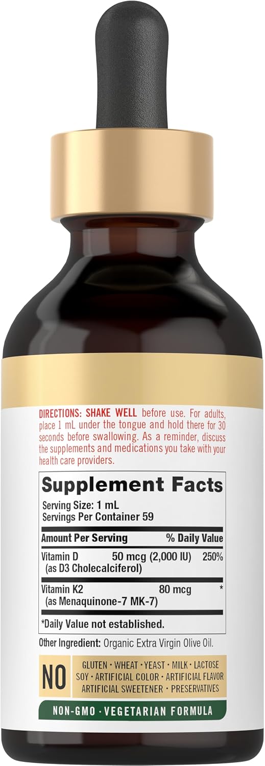 Carlyle Vitamin D3 K2 Drops - MK-7 Supplement - 60 ml - Vegetarian, Non-GM, Gluten & Soya Free - görsel 2