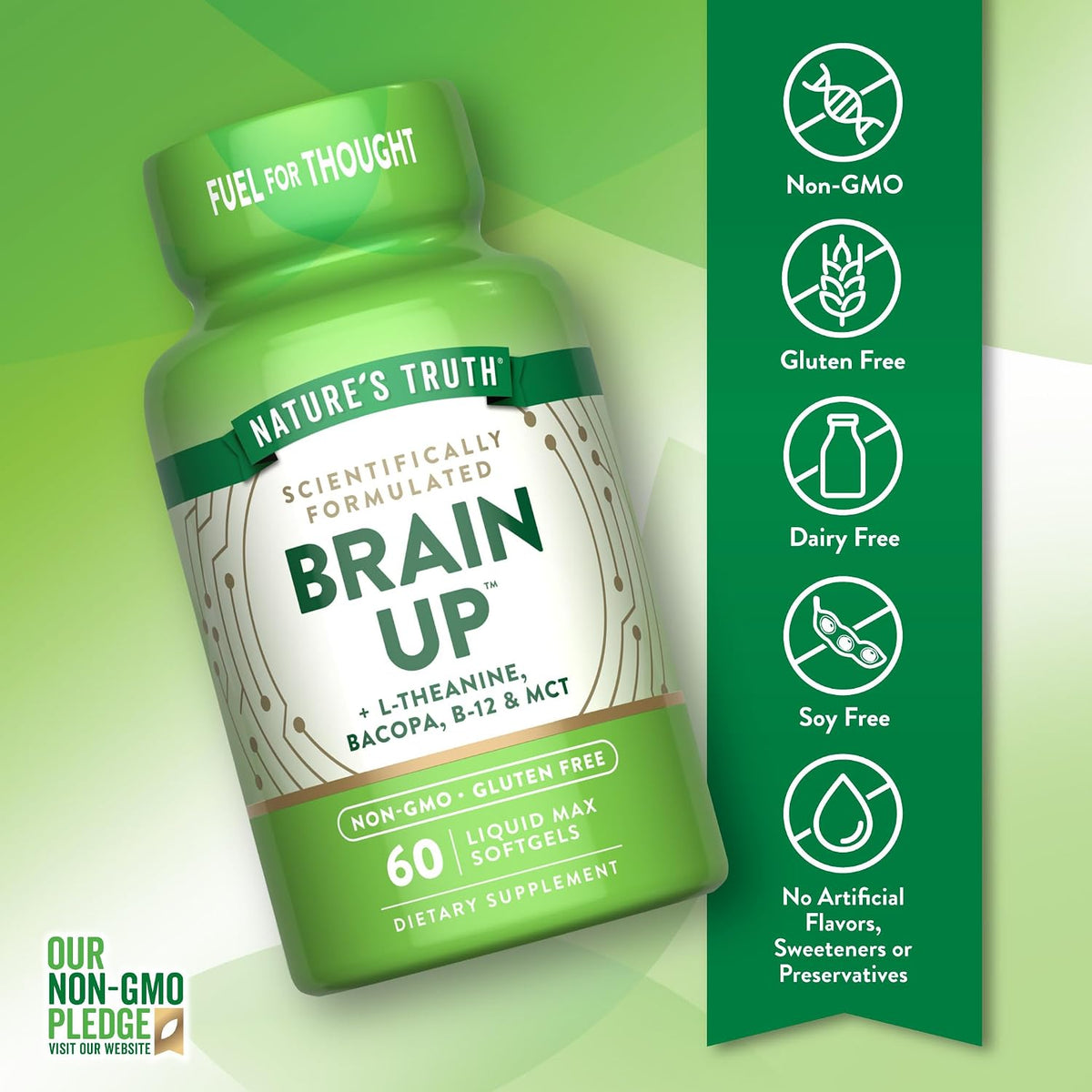 Nature's Truth Brain Up Softgels with L-Theanine, Bacopa, B-12 & MCT - 60 Count - görsel 3
