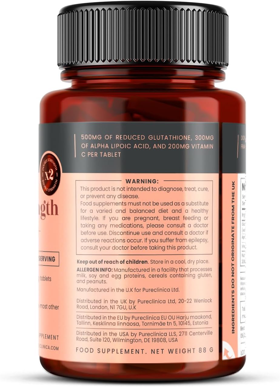 pureclinica Glutathione 1000mg (500mg Glutathione, 300mg ALA, 200mg Vitamin C) - 60 Tablets - görsel 7