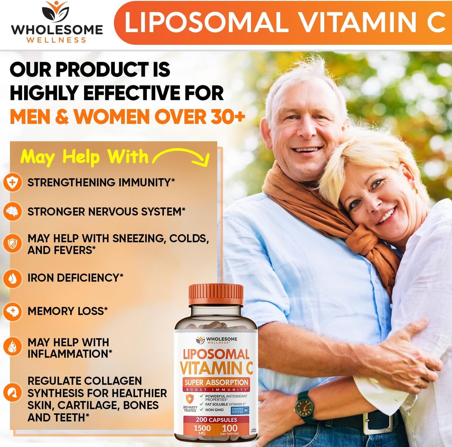 Wholesome Wellness Liposomal Vitamin C Capsules (200 Capsules, 1500mg per Serving) – High Absorption, Immune and Antioxidant Support - görsel 3