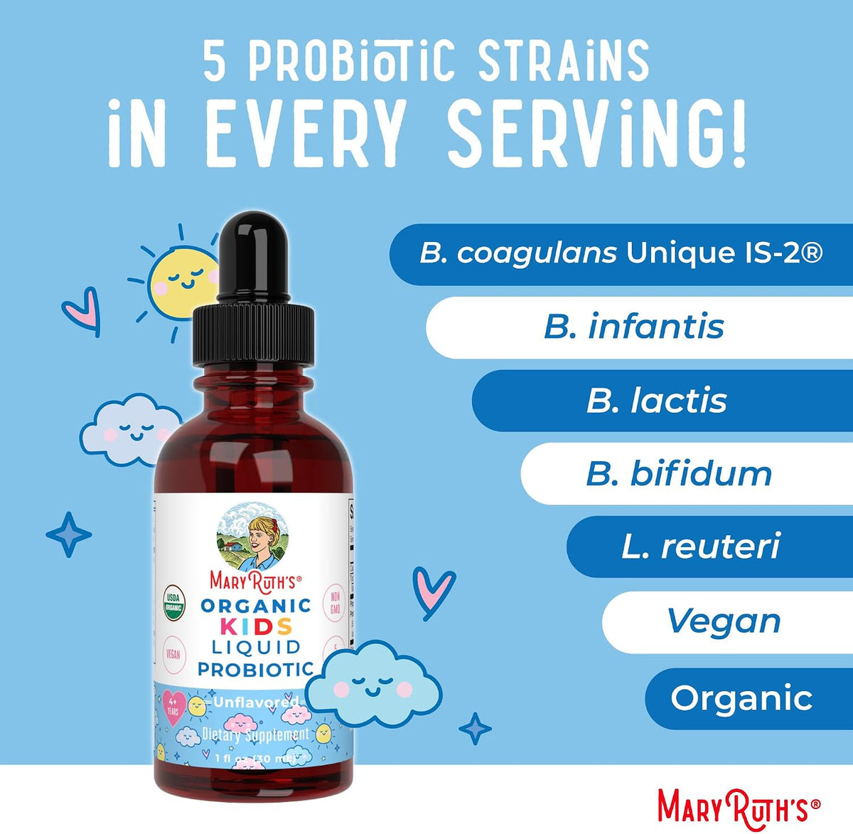 MARYRUTH'S Organics Children's Probiotic Liquid Drops - USDA Organic Probiotic for Digestive Health & Immune Support - Ages 4+ - Vegan, Non-GMO - 30 ml - görsel 7