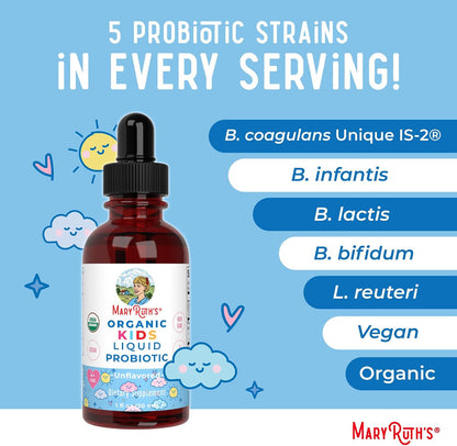 MARYRUTH'S Organics Children's Probiotic Liquid Drops - USDA Organic Probiotic for Digestive Health & Immune Support - Ages 4+ - Vegan, Non-GMO - 30 ml