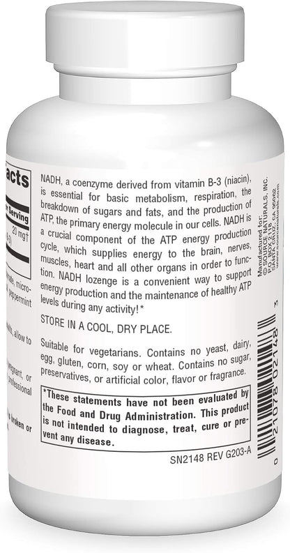 Source Naturals NADH 20mg – Supports Energy Metabolism & Nervous System – 10 Lozenges
