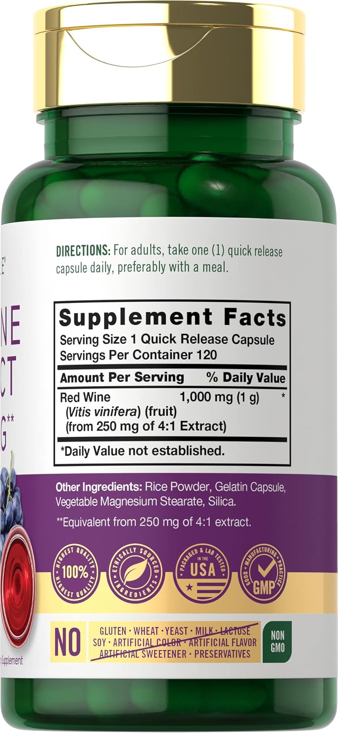 Carlyle Red Wine Extract Capsules | 120 Capsules | Non-GMO and Gluten-free Supplement - görsel 2