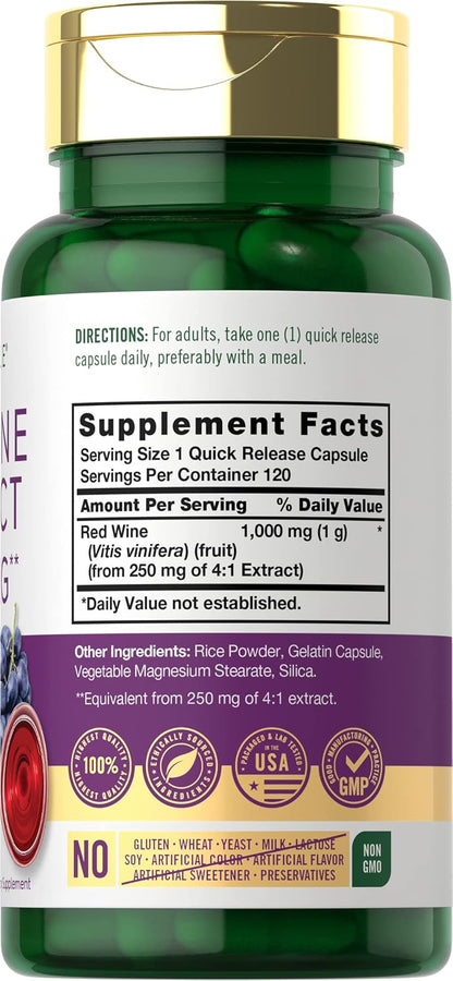 Carlyle Red Wine Extract Capsules | 120 Capsules | Non-GMO and Gluten-free Supplement