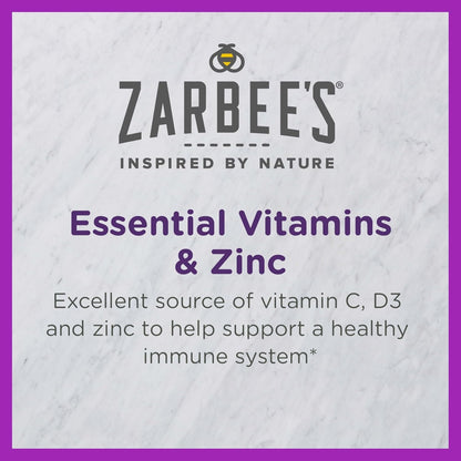 Zarbee's Kids Immune Support, Vitamin C, D & Zinc Daily Immunity Vitamins for Children 4+ Years, Natural Tropical Fruit Flavour, 28 Chewable Tablets