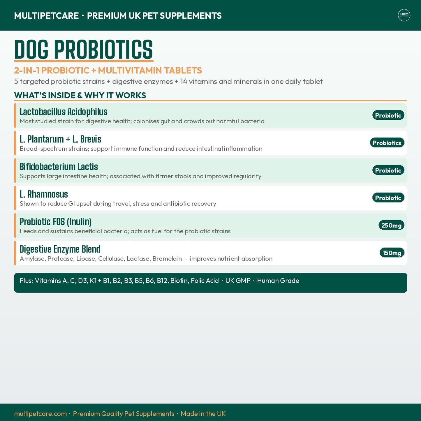 Probiotics for Dogs – 5-Strain 2 Billion CFU + Digestive Enzymes & Prebiotics, Chicken Flavour, 120 Tablets - görsel 4