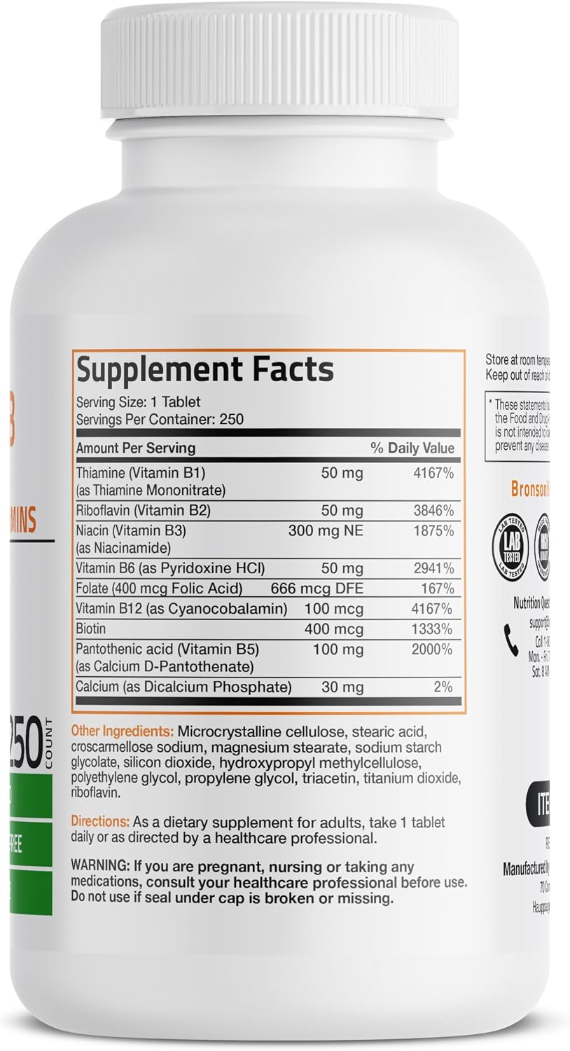 Bronson Vitamin B Complex | With B1, B2, B3, B6, Folic Acid & B12 | 250 Tablets - görsel 2