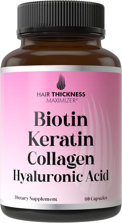 Biotin + Keratin + Marine Collagen + Hyaluronic Acid, 4-in-1 Hair Health Supplements with 10000mcg Biotin Capsules, Thickening Complex for Women and Men with Hair Thinning