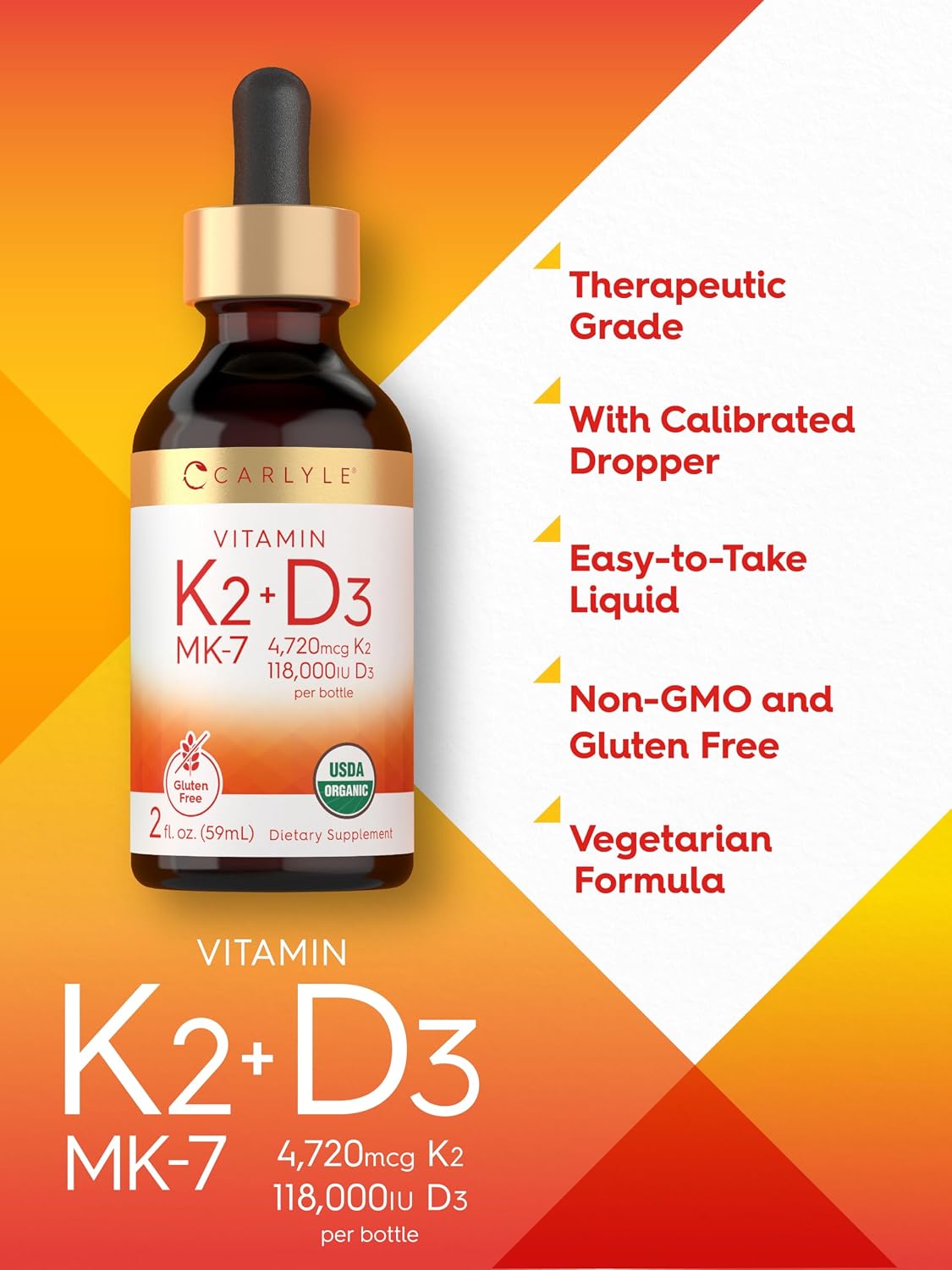 Carlyle Vitamin D3 K2 Drops - MK-7 Supplement - 60 ml - Vegetarian, Non-GM, Gluten & Soya Free - görsel 4