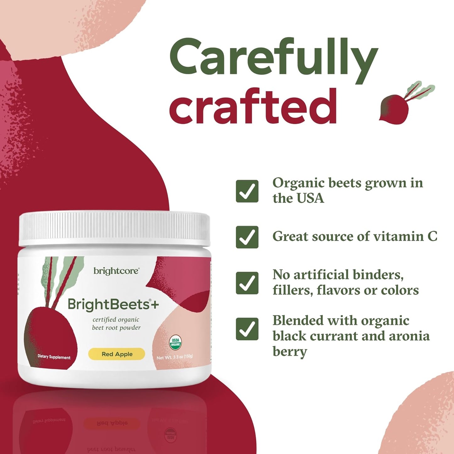 Brightcore Nutrition BrightBeets Beetroot Powder, Red Apple Flavour, 150g, 30 Servings - görsel 5