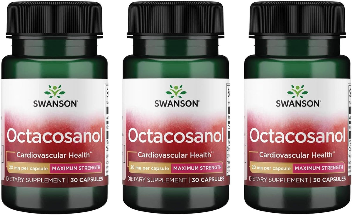 Swanson Maximum-Strength Octacosanol 20 mg – 30 Capsules (Pack of 3) - görsel 1