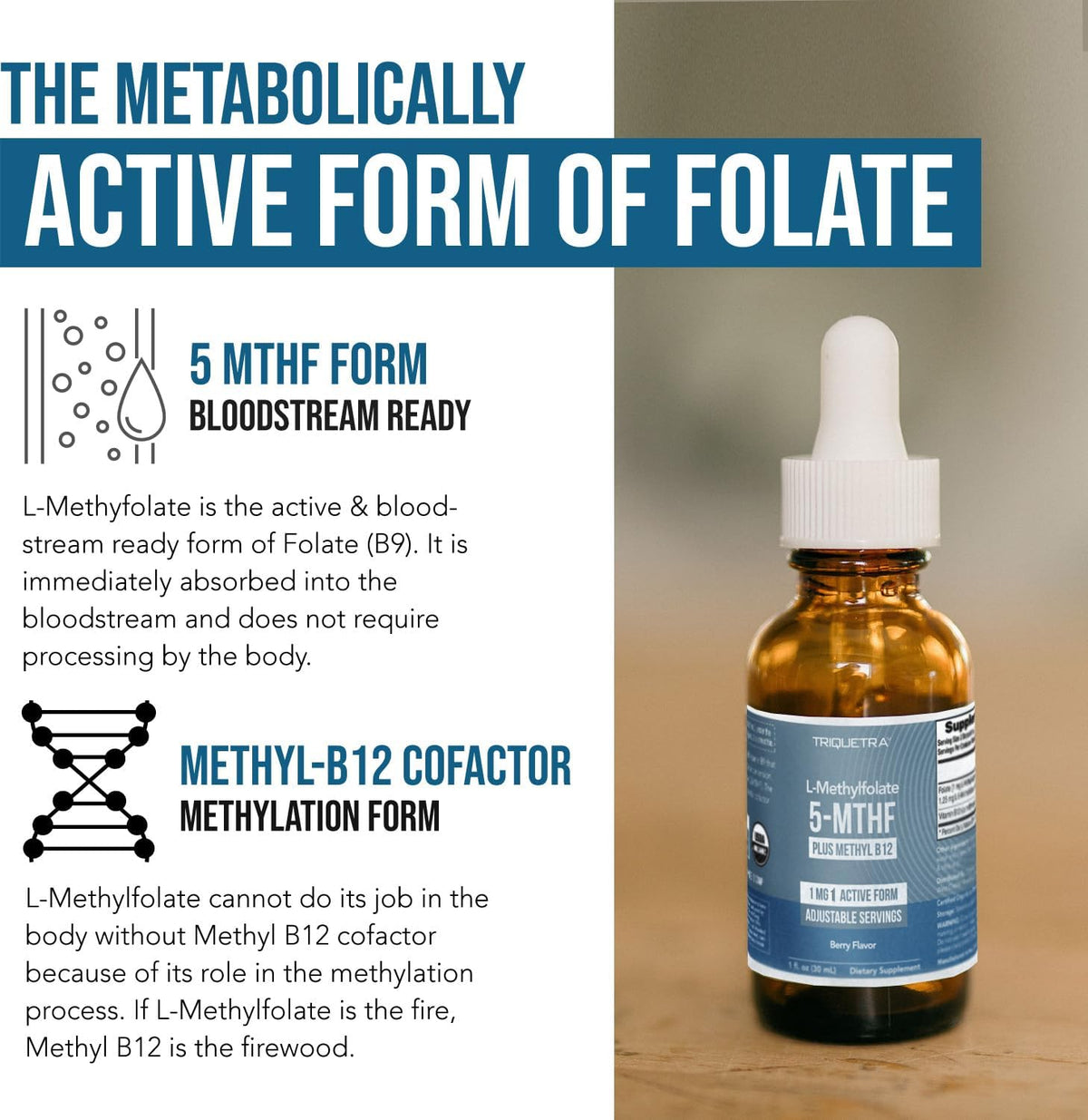 Organic Methyl Folate 1000 mcg + Methyl B12 Cofactor – Liquid Sublingual, Berry Flavour - görsel 3