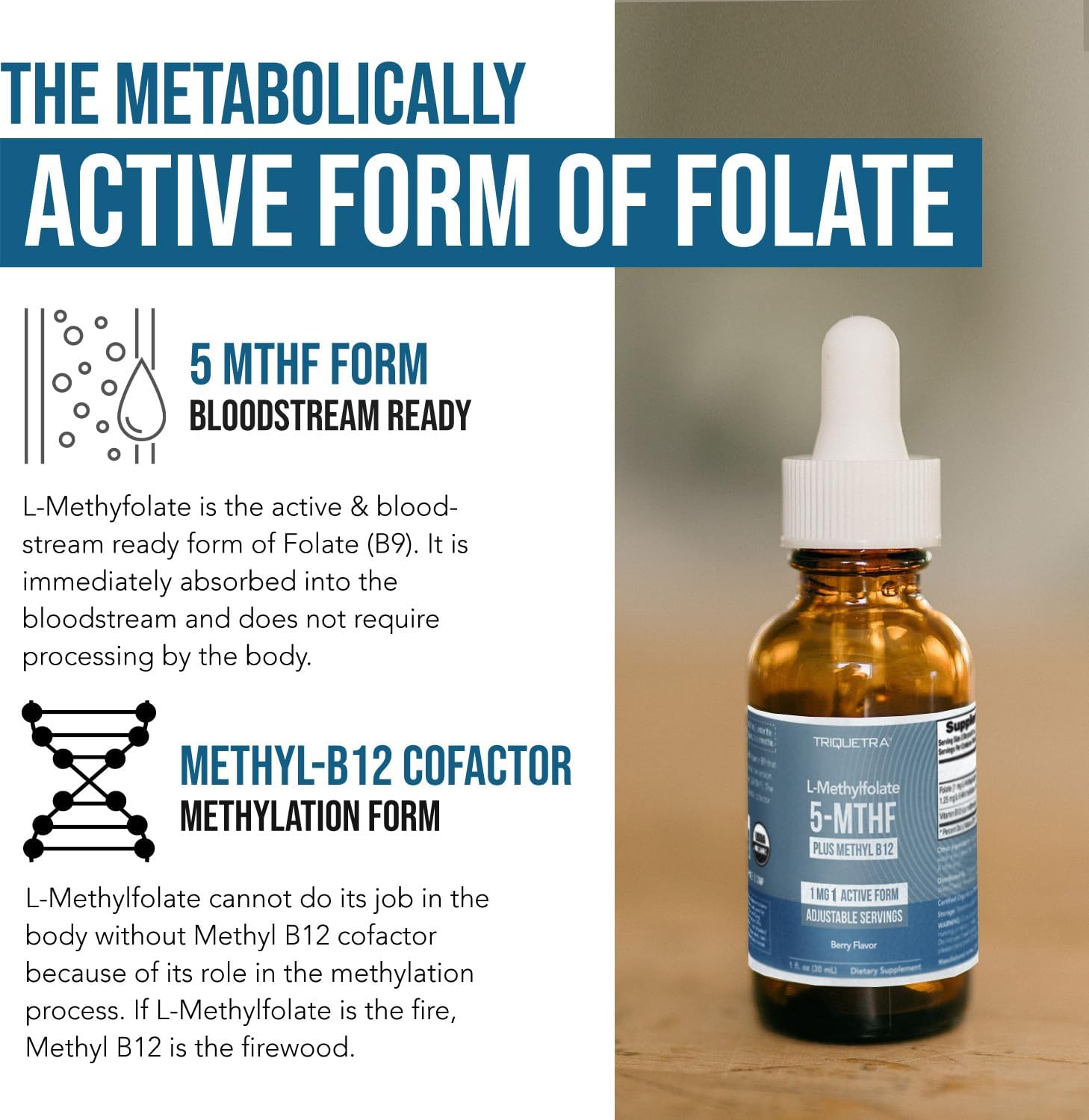 Organic Methyl Folate 1000 mcg + Methyl B12 Cofactor – Liquid Sublingual, Berry Flavour - görsel 3