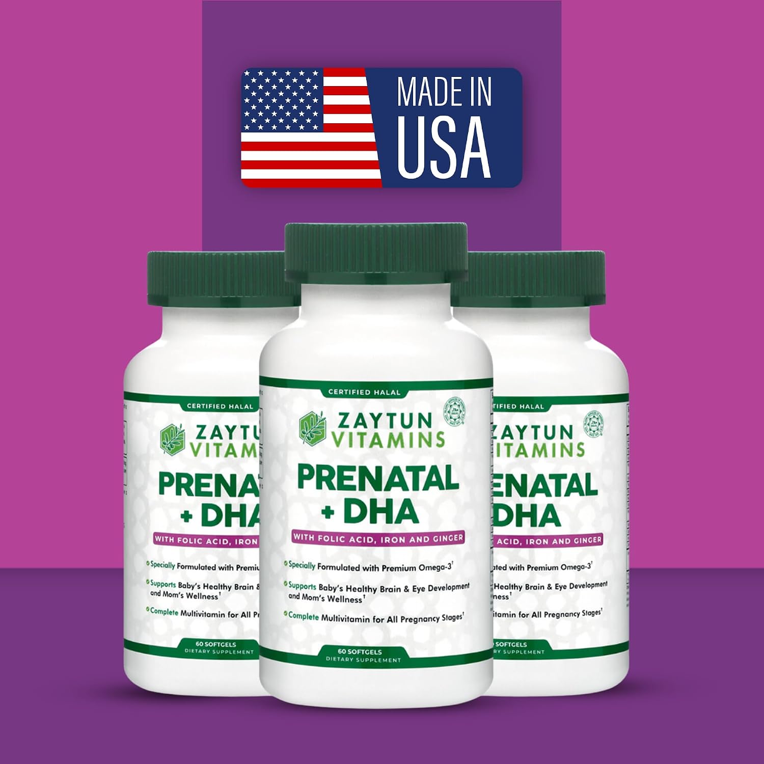 Zaytun Vitamins Halal Prenatal Vitamins + DHA - 60 Softgels (2 Months' Supply) - görsel 8