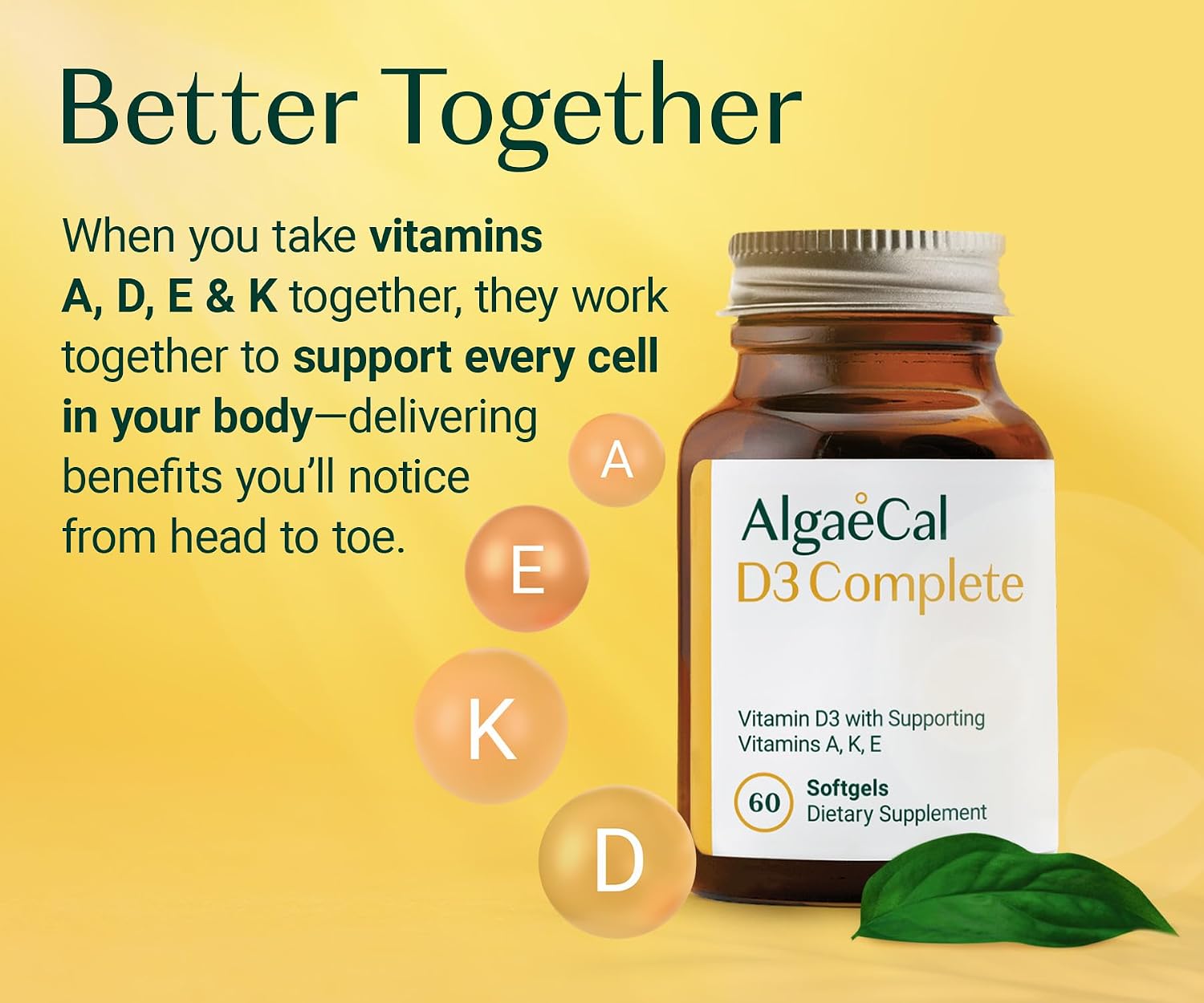 ALGAECAL D3 Complete - Vitamin D3, K2, A & E Food Supplement for Immune and Bone Health, 60 Softgels - görsel 3
