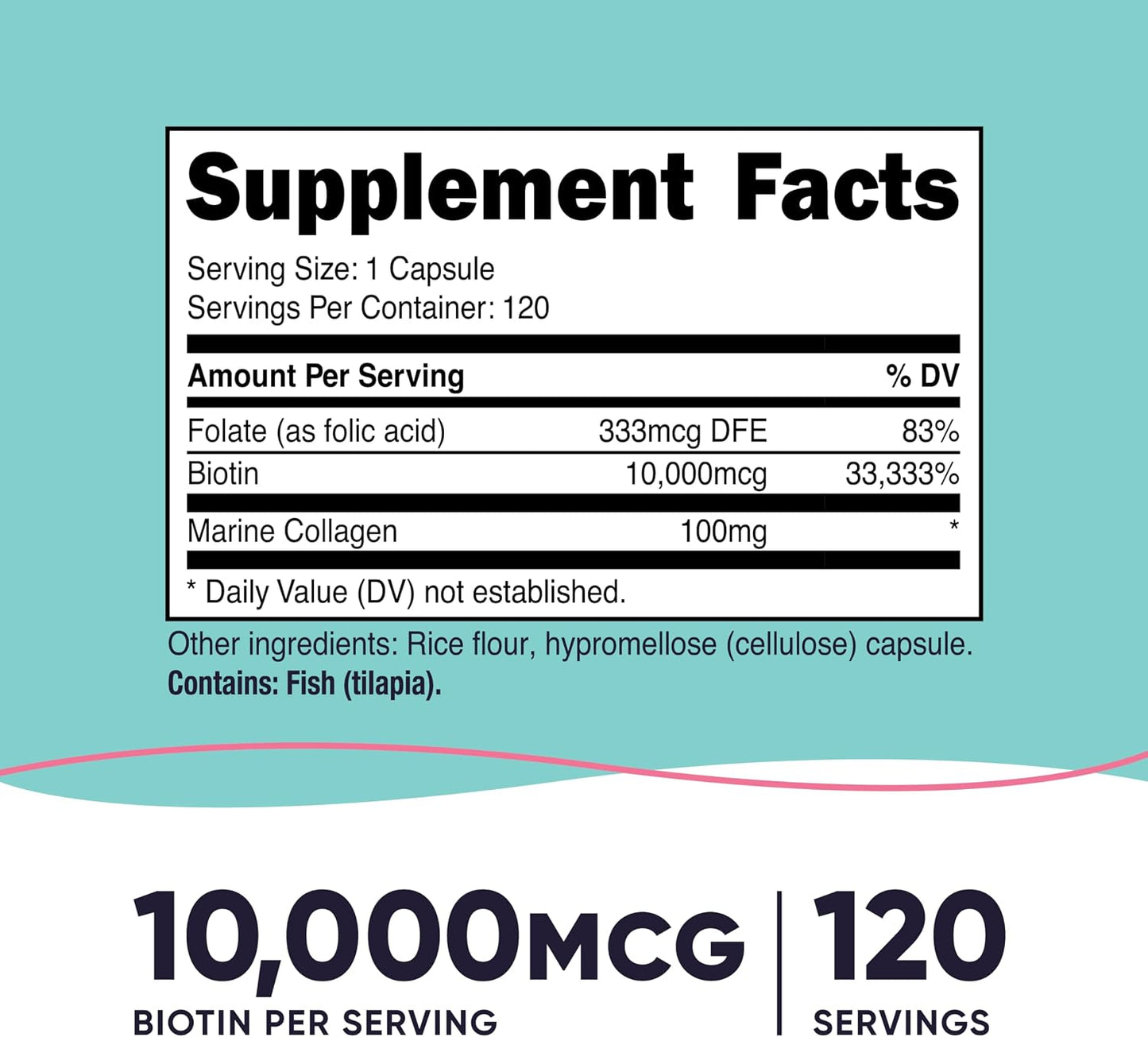 Nutricost Biotin 10,000mcg with Folate and Collagen - 120 Capsules - görsel 2