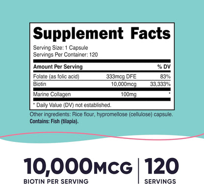 Nutricost Biotin 10,000mcg with Folate and Collagen - 120 Capsules