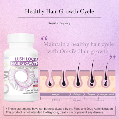 Omvi Formulae, Hair Supplement with Biotin 20,000mcg, Collagen, Keratin, Vitamin A, C, D3 & B12, for Stronger-Looking Hair, Skin and Nails, Non-GM, Gluten-free, 120 Capsules