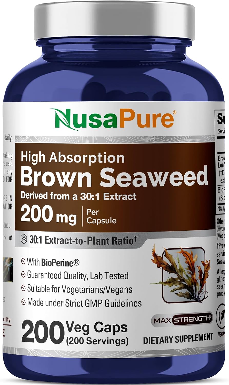NusaPure Brown Seaweed Capsules, 200 mg, 200 Veg Capsules (Non-GMO, Vegan) - görsel 1