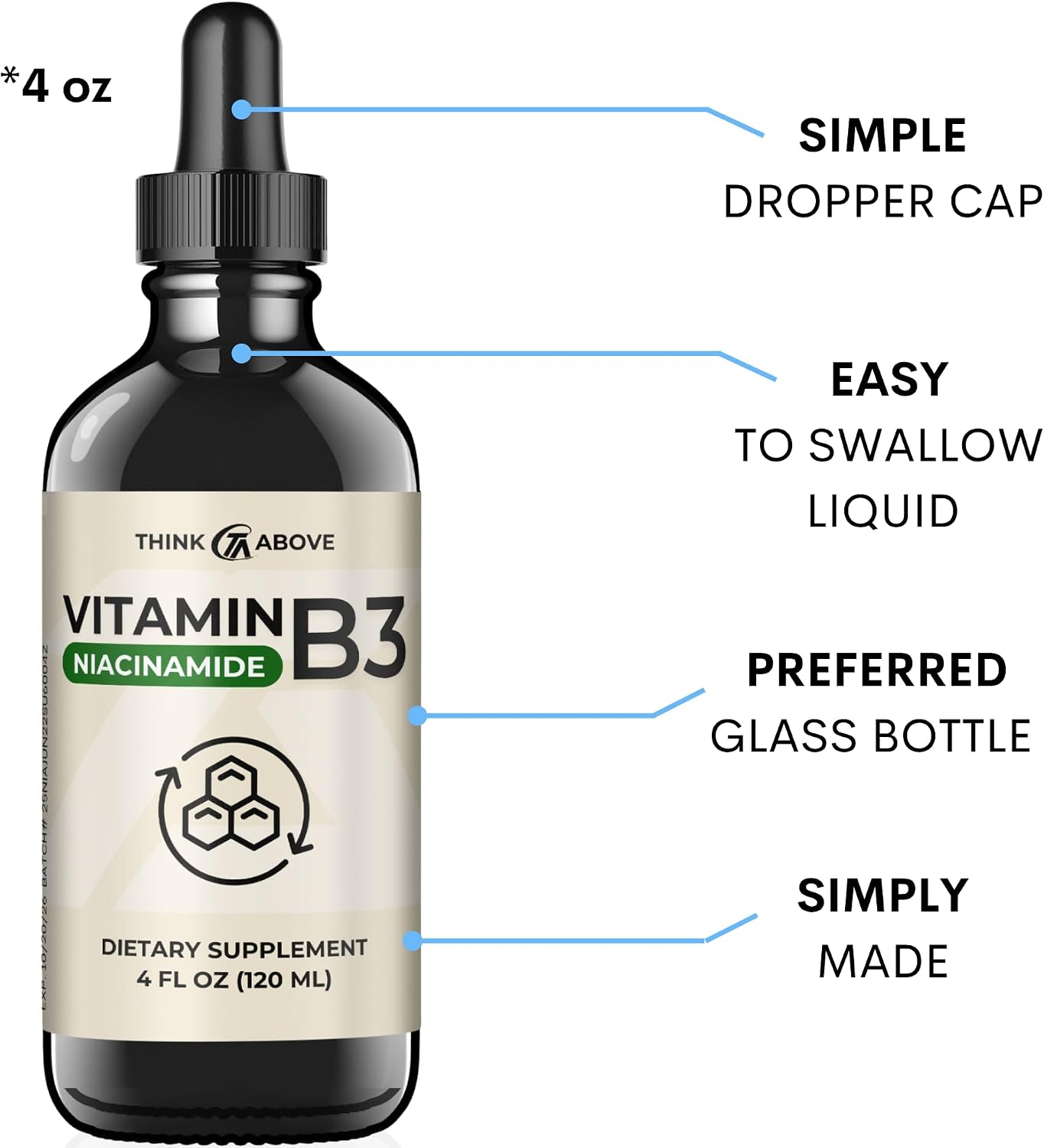 Liquid Vitamin B3 (as Niacinamide) Food Supplement – Non-Flush Form of Niacin – Fast Absorption – Convenient Niacin Drops for Women and Men – 120 ml - görsel 6