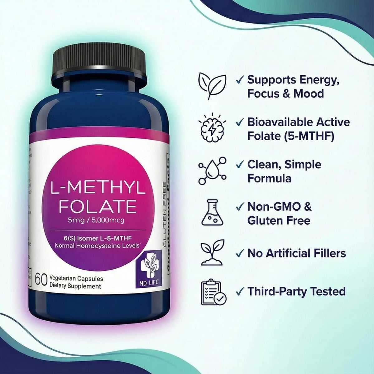 MD Life L-Methylfolate 5 mg Supplement – Professional-Grade Active Folate - görsel 7