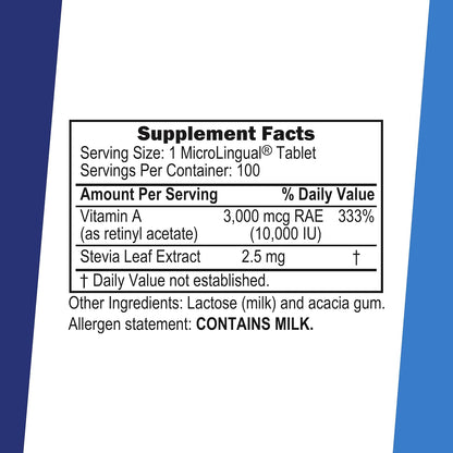 Superior Source Vitamin A 10,000 IU Food Supplement - Supports Normal Vision, Immune Function, Skin & Bone Health - Non-GMO & Gluten-Free - 100 MicroLingual Tablets