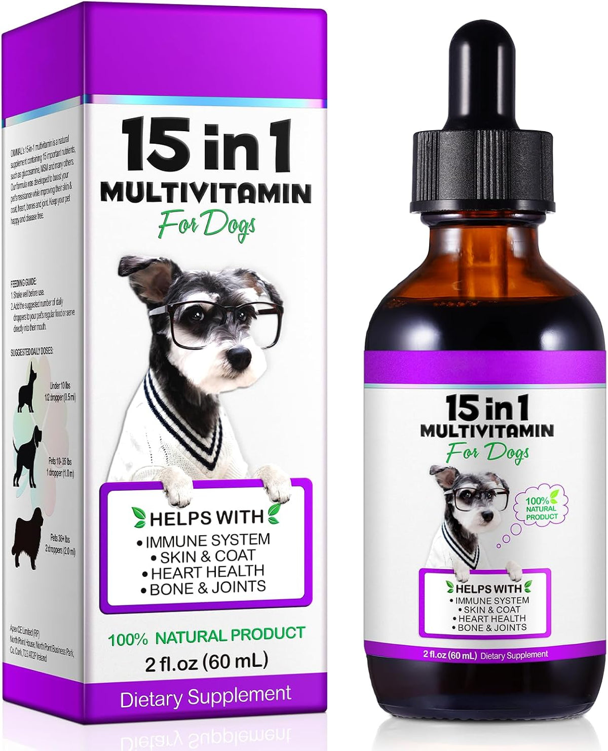 Onznoz 15-in-1 Dog Multivitamin Liquid – Supports Skin, Coat, Heart, Bones & Joint Health (59 ml) - görsel 1