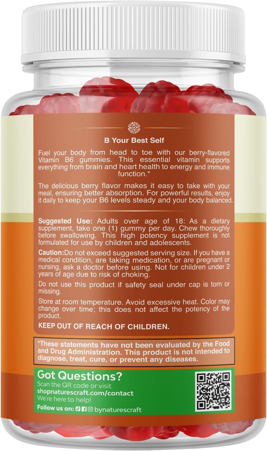 High Strength Vitamin B6 Gummies for Adults - 50mg Per Serving - For Energy, Immune & Nerve Function - Vegan Kosher - 90 Count - görsel 9