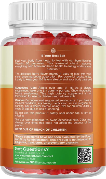 High Strength Vitamin B6 Gummies for Adults - 50mg Per Serving - For Energy, Immune & Nerve Function - Vegan Kosher - 90 Count