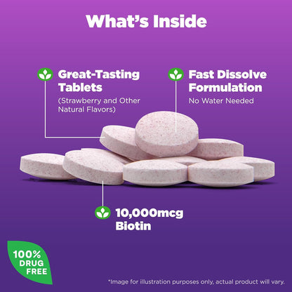 Natrol Biotin 10000mcg, Fast-Dissolve Tablets for Hair, Skin and Nails, 60 Tablets
