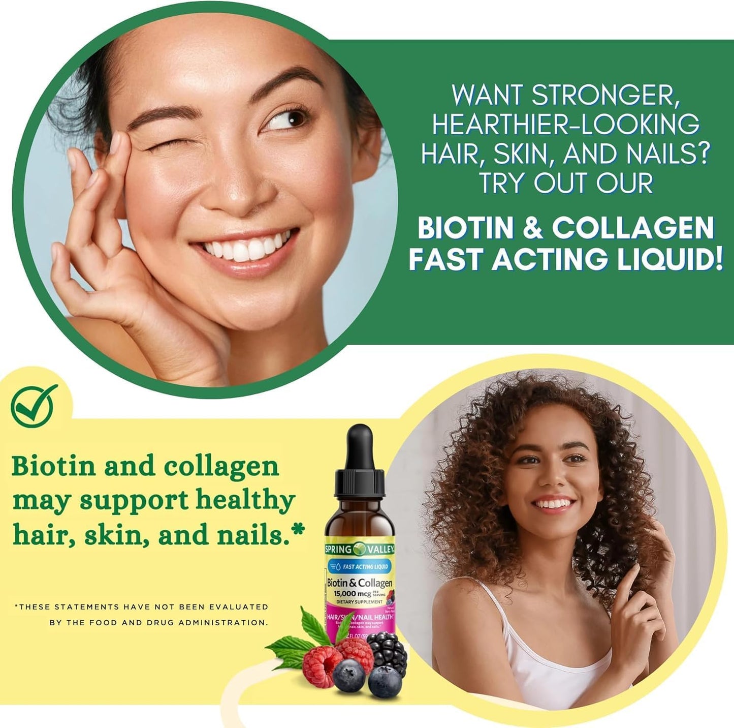 Liquid Biotin and Collagen 15000 mcg, Natural Berry Flavour, Drops for Hair, Skin, Nails (Pack of 2) - görsel 2